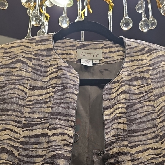 Adrianna Papell Silk Women's Patterned Blazer - Gray and Silver - Picture 3 of 15